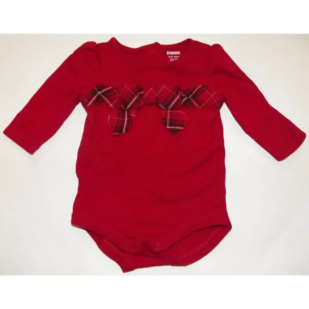 Gymboree Bodysuit Red & Black Bow Size 3-6 Months Baby Infant Shirt Top Holiday